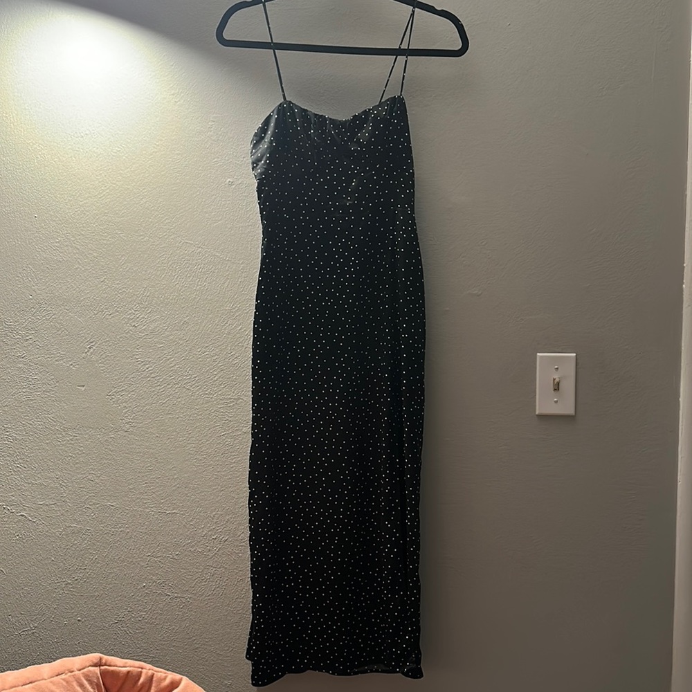 BLACK POLKA DOT MAXI DRESS